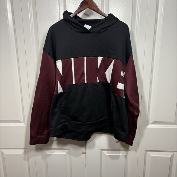 Nike Hoodie Men XXL Colorblock Black Maroon Logo Pullover Athletic Streetwear - Picture 1 of 8